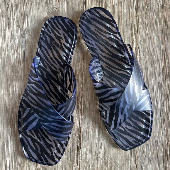 Anthropologie x Matisse VILLA Jelly Slide Sandals Zebra Print Size 6M - Picture 1 of 4